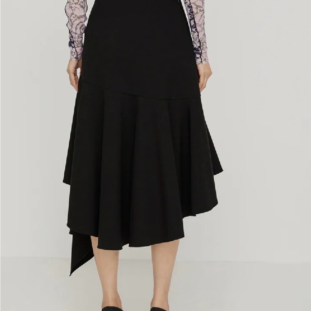 NWT JNBY Small Assymetrical Hem Stretch Artsy Ruffled Midi Black Skirt - Picture 2 of 14
